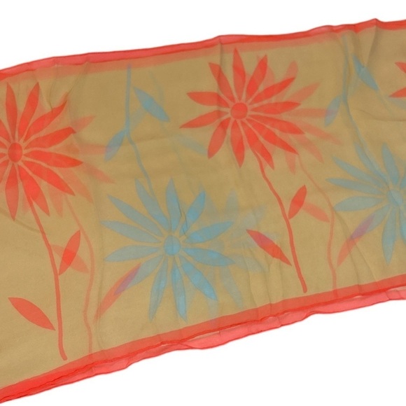 Vintage Glentex Hand Rolled Made in Japan Silk Floral Daisy Scarf - Picture 2 of 9